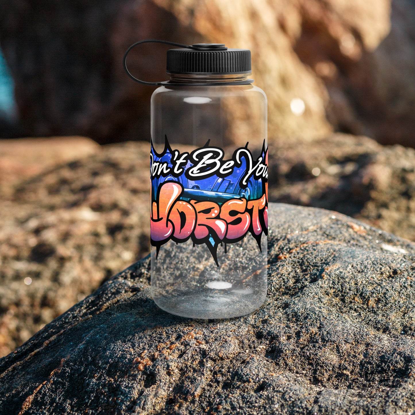 Don't Be Your Worst Graffiti Wide mouth plastic water bottle